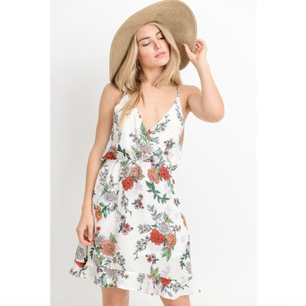 Out Of Towner White Floral Print Sleeveless Mini Dress L